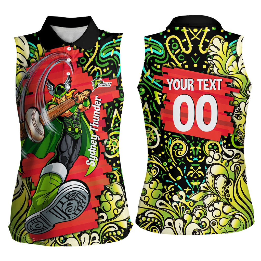 Personalized Sydney Thunder Cricket Women Sleeveless Polo Shirt Hippie Psychedelic Pattern Vibrant Mandala Art Style