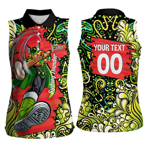 Personalized Sydney Thunder Cricket Women Sleeveless Polo Shirt Hippie Psychedelic Pattern Vibrant Mandala Art Style