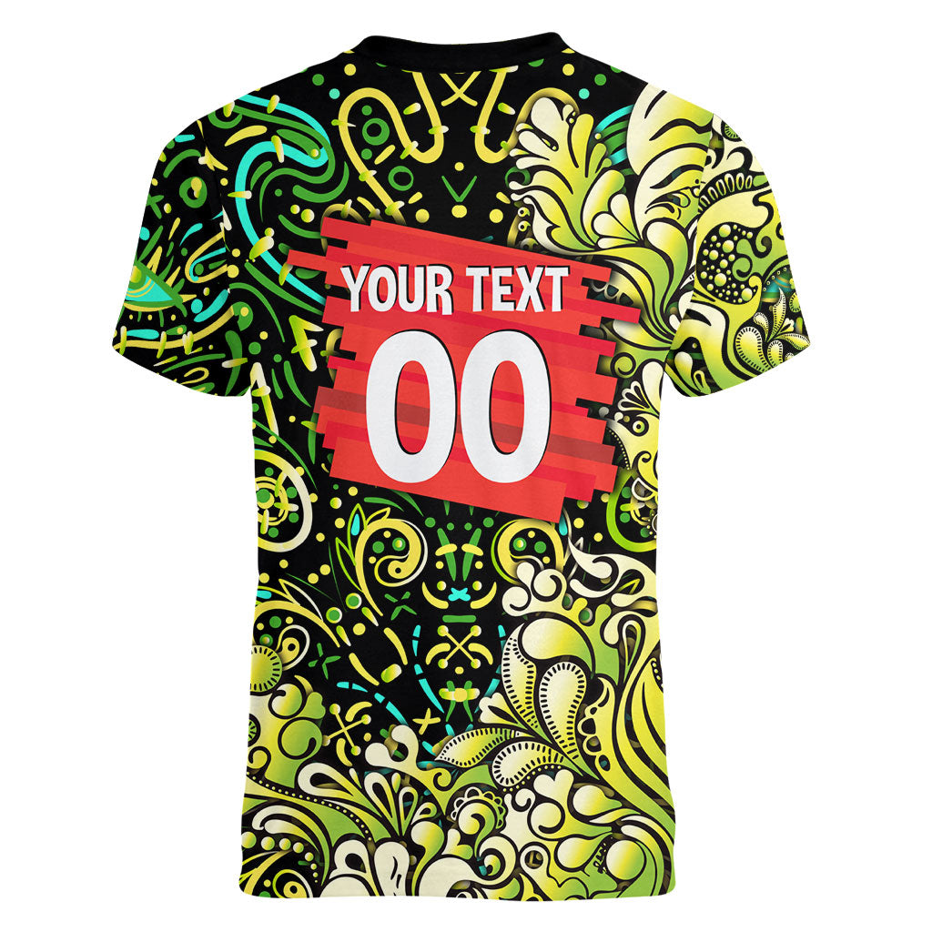 Personalized Sydney Thunder Cricket Women V-Neck T-Shirt Hippie Psychedelic Pattern Vibrant Mandala Art Style
