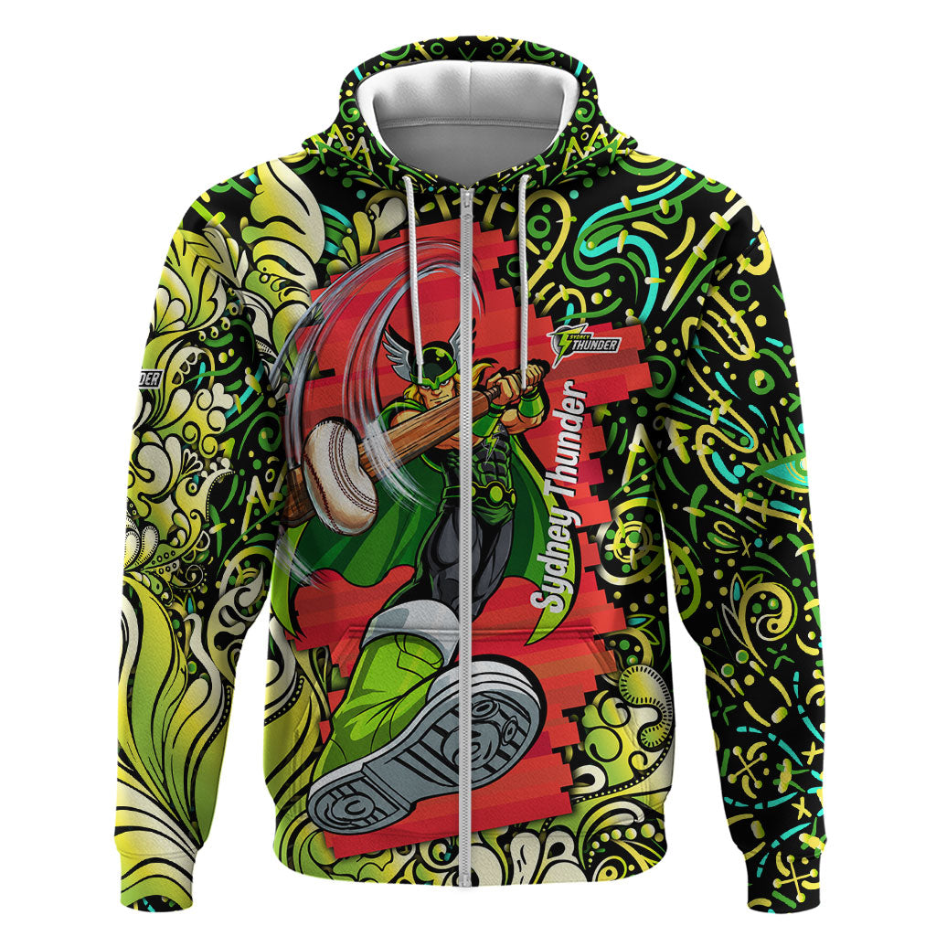 Personalized Sydney Thunder Cricket Zip Hoodie Hippie Psychedelic Pattern Vibrant Mandala Art Style