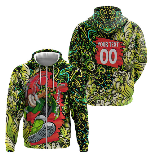 Personalized Sydney Thunder Cricket Zip Hoodie Hippie Psychedelic Pattern Vibrant Mandala Art Style