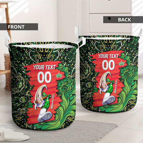 Personalized Melbourne Stars Cricket Laundry Basket Hippie Psychedelic Pattern Vibrant Mandala Art Style