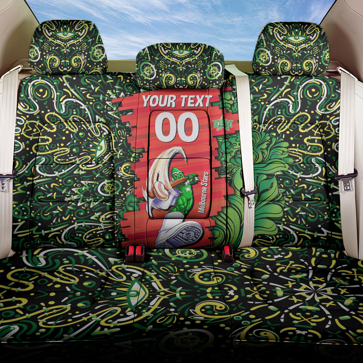 Personalized Melbourne Stars Cricket Back Car Seat Cover Hippie Psychedelic Pattern Vibrant Mandala Art Style