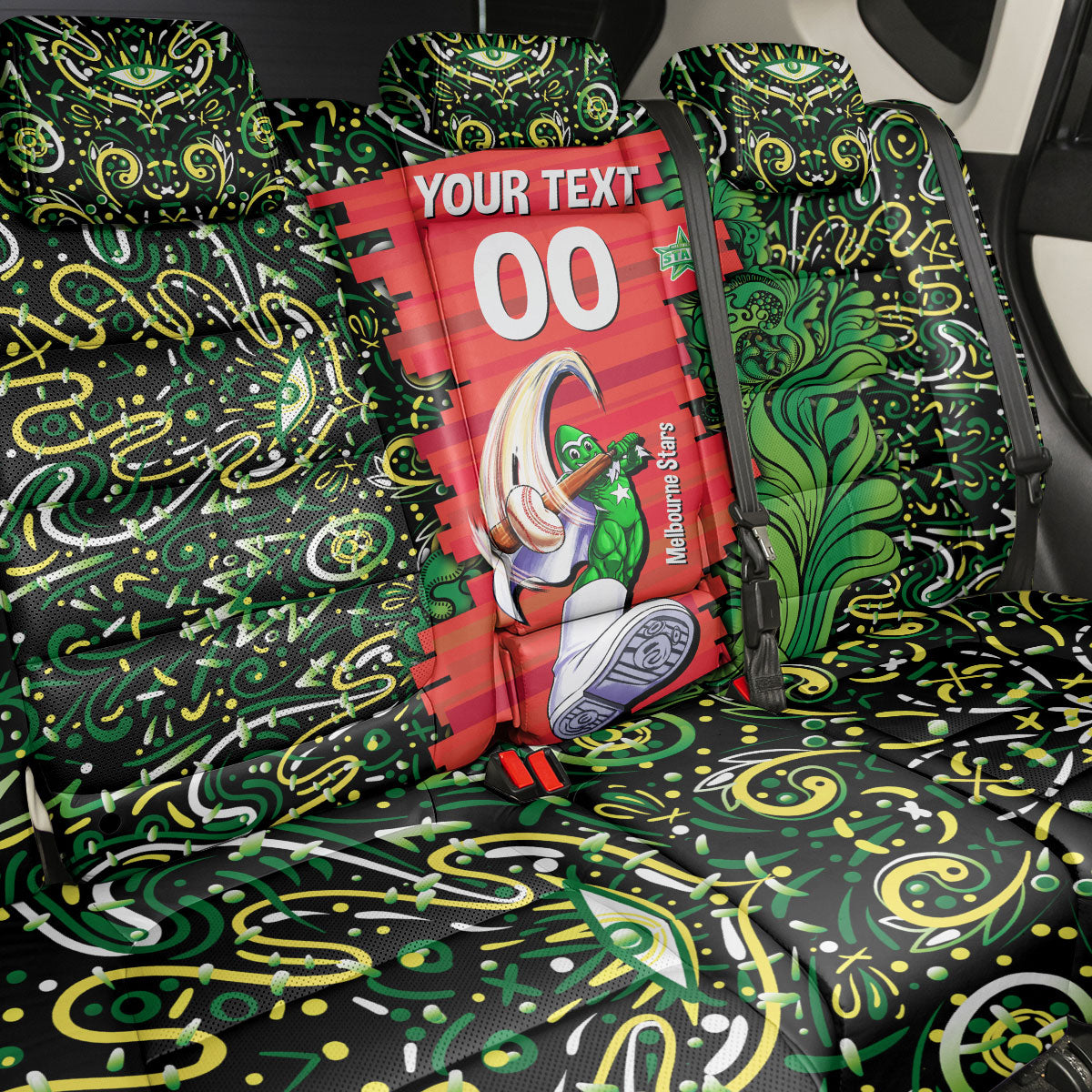 Personalized Melbourne Stars Cricket Back Car Seat Cover Hippie Psychedelic Pattern Vibrant Mandala Art Style