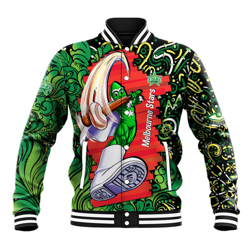 Personalized Melbourne Stars Cricket Baseball Jacket Hippie Psychedelic Pattern Vibrant Mandala Art Style