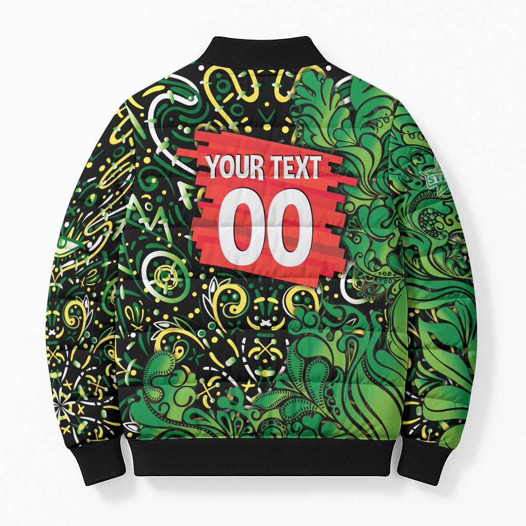 Personalized Melbourne Stars Cricket Bomber Puffer Jacket Hippie Psychedelic Pattern Vibrant Mandala Art Style