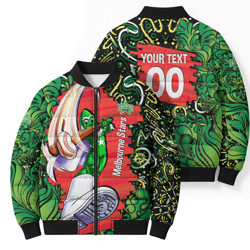 Personalized Melbourne Stars Cricket Bomber Puffer Jacket Hippie Psychedelic Pattern Vibrant Mandala Art Style