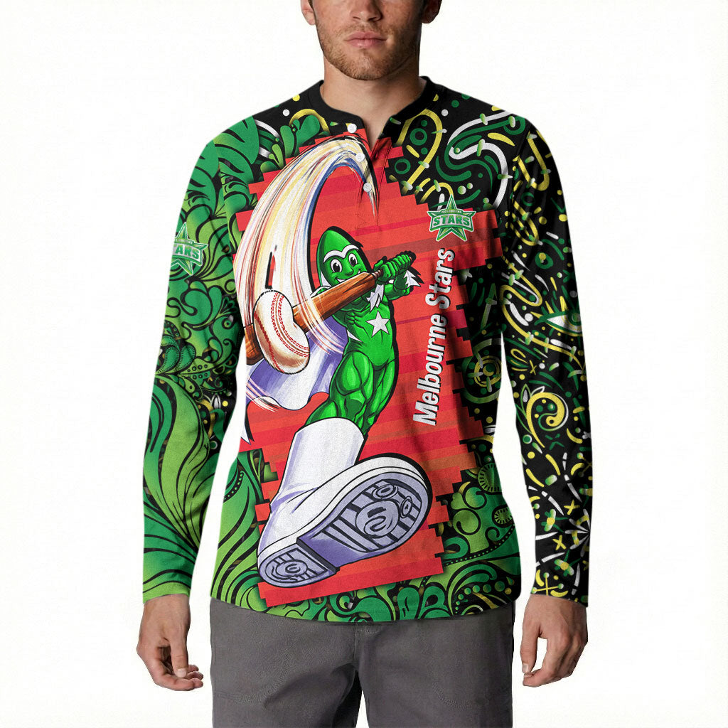 Personalized Melbourne Stars Cricket Button Sweatshirt Hippie Psychedelic Pattern Vibrant Mandala Art Style