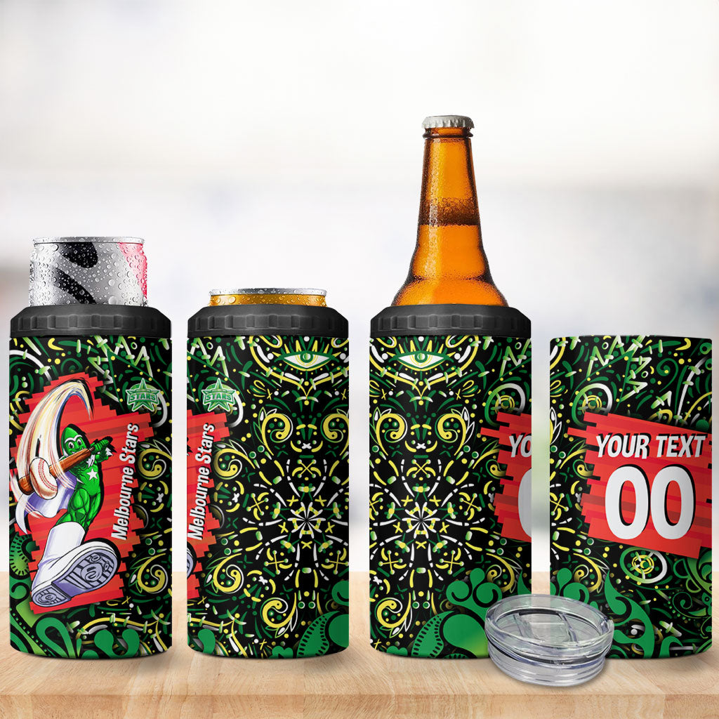 Personalized Melbourne Stars Cricket 4 in 1 Can Cooler Tumbler Hippie Psychedelic Pattern Vibrant Mandala Art Style