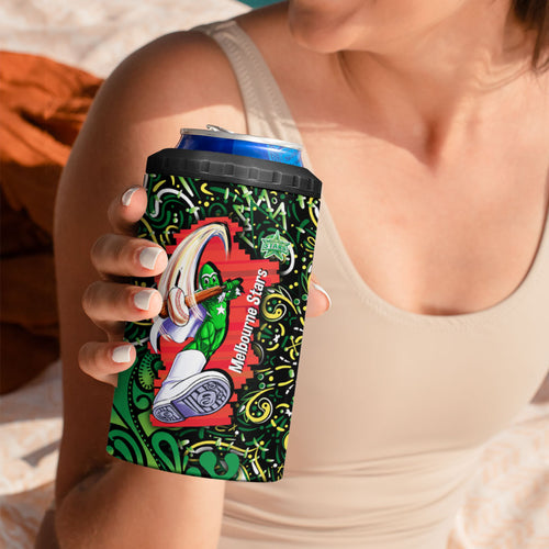 Personalized Melbourne Stars Cricket 4 in 1 Can Cooler Tumbler Hippie Psychedelic Pattern Vibrant Mandala Art Style