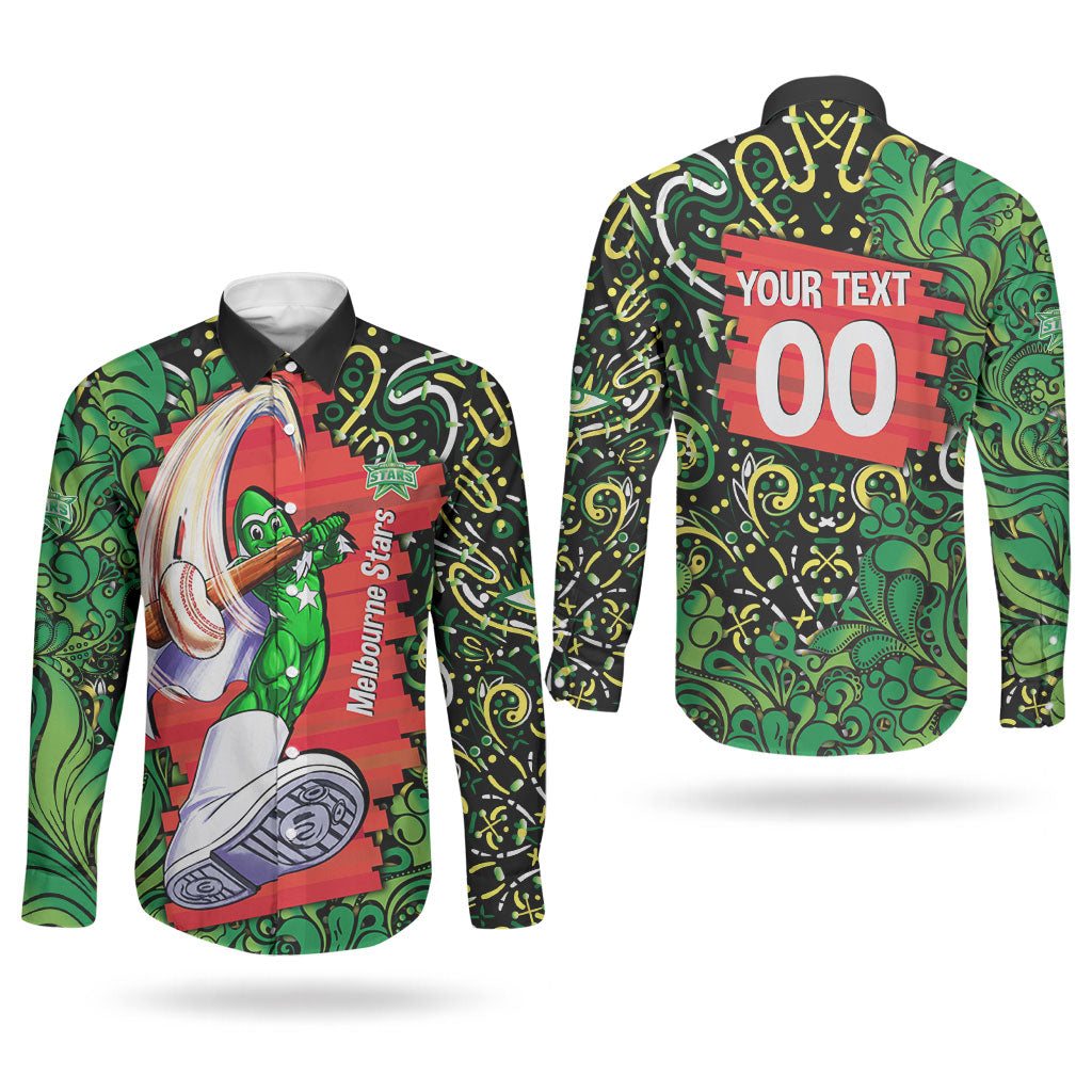 Personalized Melbourne Stars Cricket Couples Matching Long Sleeve Bodycon Dress and Long Sleeve Button Shirt Hippie Psychedelic Pattern Vibrant Mandala Art Style