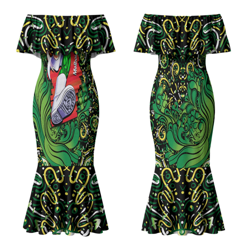 Personalized Melbourne Stars Cricket Couples Matching Mermaid Dress and Hawaiian Shirt Hippie Psychedelic Pattern Vibrant Mandala Art Style