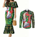 Personalized Melbourne Stars Cricket Couples Matching Mermaid Dress and Long Sleeve Button Shirt Hippie Psychedelic Pattern Vibrant Mandala Art Style