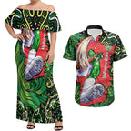 Personalized Melbourne Stars Cricket Couples Matching Off Shoulder Maxi Dress and Hawaiian Shirt Hippie Psychedelic Pattern Vibrant Mandala Art Style