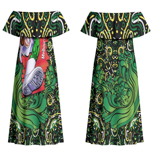 Personalized Melbourne Stars Cricket Couples Matching Off Shoulder Maxi Dress and Hawaiian Shirt Hippie Psychedelic Pattern Vibrant Mandala Art Style