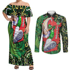 Personalized Melbourne Stars Cricket Couples Matching Off Shoulder Maxi Dress and Long Sleeve Button Shirt Hippie Psychedelic Pattern Vibrant Mandala Art Style