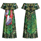 Personalized Melbourne Stars Cricket Couples Matching Off Shoulder Maxi Dress and Long Sleeve Button Shirt Hippie Psychedelic Pattern Vibrant Mandala Art Style
