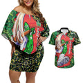 Personalized Melbourne Stars Cricket Couples Matching Off Shoulder Short Dress and Hawaiian Shirt Hippie Psychedelic Pattern Vibrant Mandala Art Style