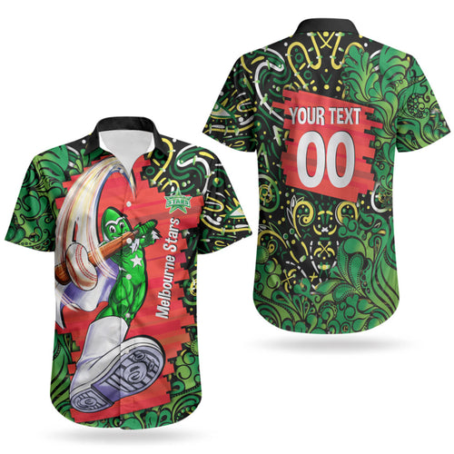 Personalized Melbourne Stars Cricket Couples Matching Off Shoulder Short Dress and Hawaiian Shirt Hippie Psychedelic Pattern Vibrant Mandala Art Style