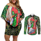 Personalized Melbourne Stars Cricket Couples Matching Off Shoulder Short Dress and Long Sleeve Button Shirt Hippie Psychedelic Pattern Vibrant Mandala Art Style