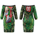 Personalized Melbourne Stars Cricket Couples Matching Off The Shoulder Long Sleeve Dress and Long Sleeve Button Shirt Hippie Psychedelic Pattern Vibrant Mandala Art Style