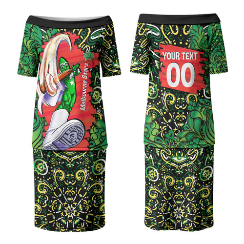 Personalized Melbourne Stars Cricket Couples Matching Puletasi and Long Sleeve Button Shirt Hippie Psychedelic Pattern Vibrant Mandala Art Style