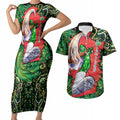 Personalized Melbourne Stars Cricket Couples Matching Short Sleeve Bodycon Dress and Hawaiian Shirt Hippie Psychedelic Pattern Vibrant Mandala Art Style