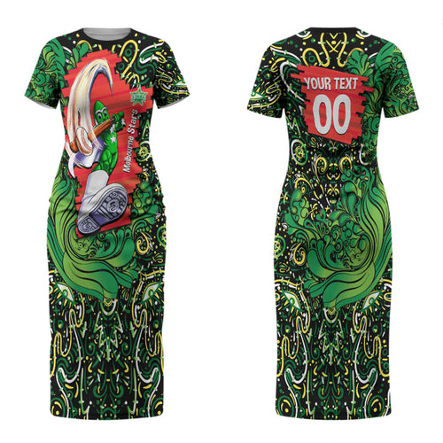 Personalized Melbourne Stars Cricket Couples Matching Short Sleeve Bodycon Dress and Long Sleeve Button Shirt Hippie Psychedelic Pattern Vibrant Mandala Art Style