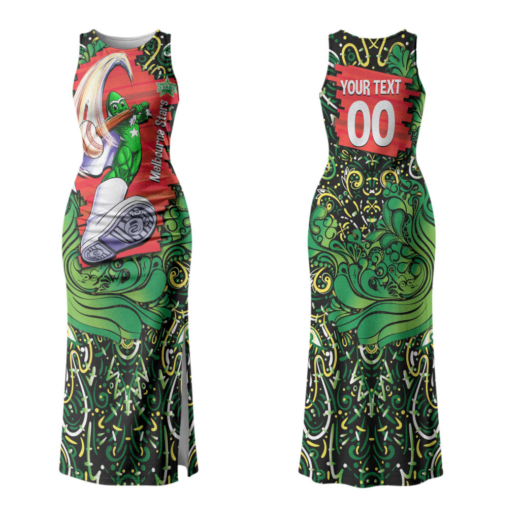 Personalized Melbourne Stars Cricket Couples Matching Tank Maxi Dress and Long Sleeve Button Shirt Hippie Psychedelic Pattern Vibrant Mandala Art Style