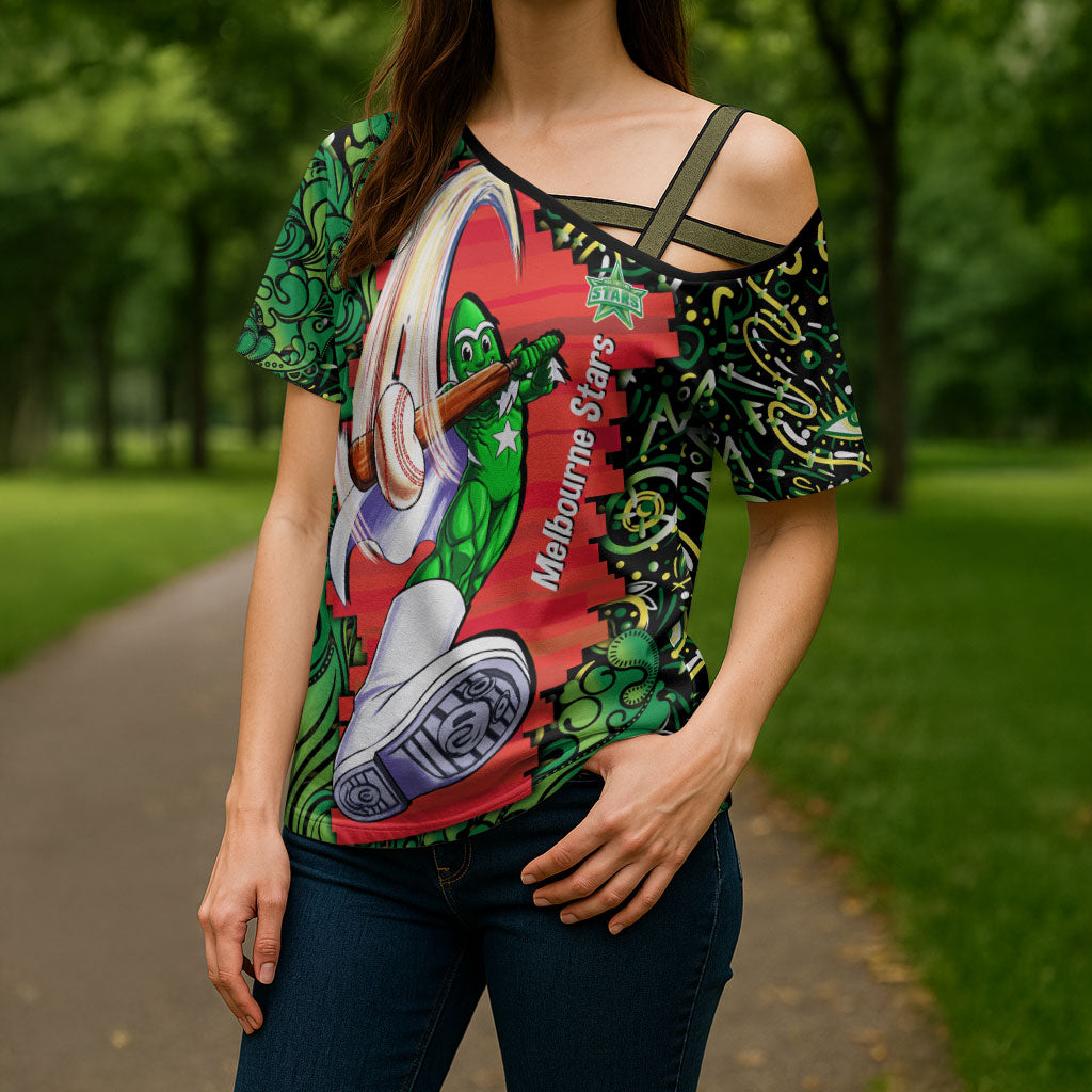Personalized Melbourne Stars Cricket Cross Shoulder Shirt Hippie Psychedelic Pattern Vibrant Mandala Art Style