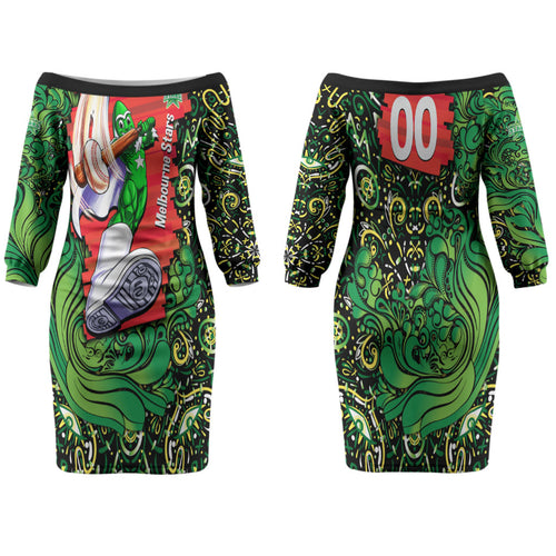 Personalized Melbourne Stars Cricket Family Matching Off The Shoulder Long Sleeve Dress and Hawaiian Shirt Hippie Psychedelic Pattern Vibrant Mandala Art Style