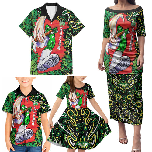 Personalized Melbourne Stars Cricket Family Matching Puletasi and Hawaiian Shirt Hippie Psychedelic Pattern Vibrant Mandala Art Style