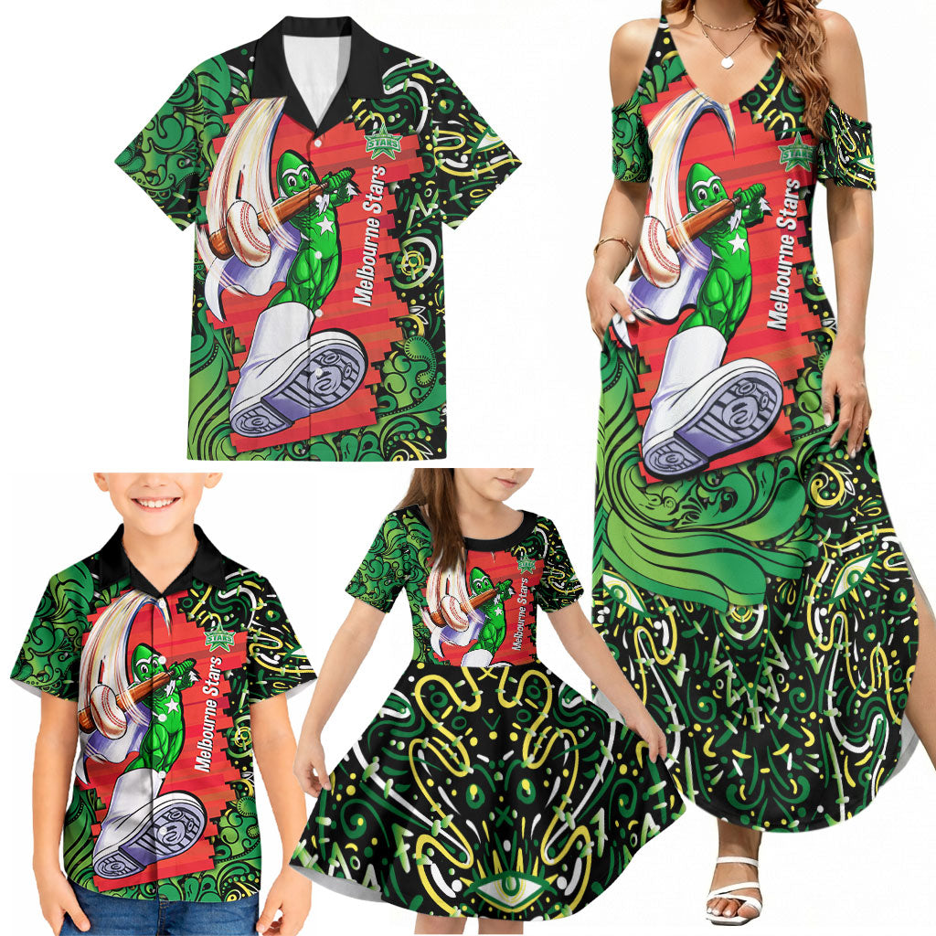 Personalized Melbourne Stars Cricket Family Matching Summer Maxi Dress and Hawaiian Shirt Hippie Psychedelic Pattern Vibrant Mandala Art Style