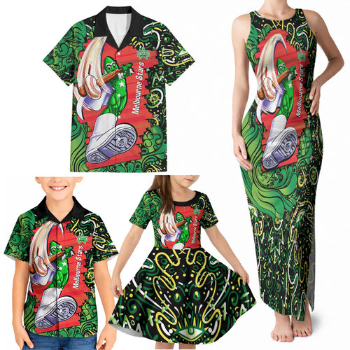Personalized Melbourne Stars Cricket Family Matching Tank Maxi Dress and Hawaiian Shirt Hippie Psychedelic Pattern Vibrant Mandala Art Style