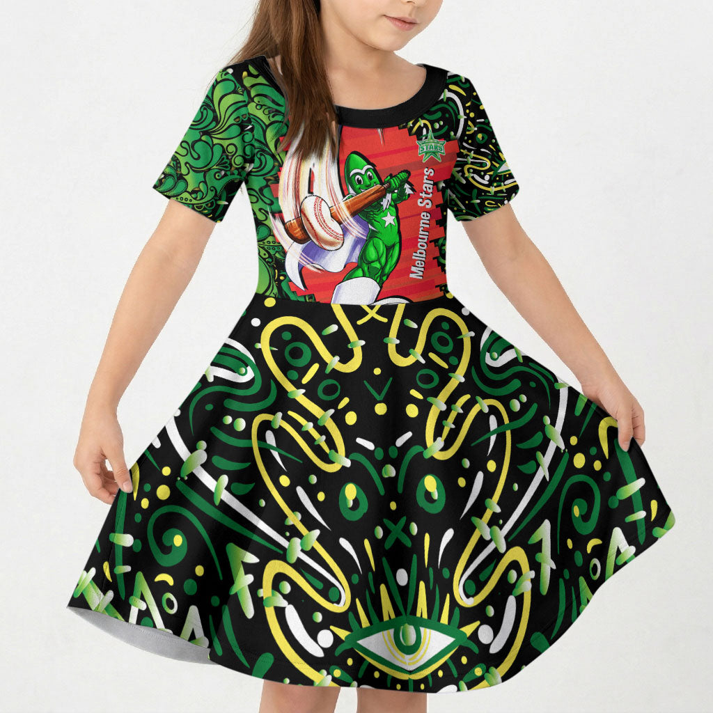 Personalized Melbourne Stars Cricket Kid Short Sleeve Dress Hippie Psychedelic Pattern Vibrant Mandala Art Style