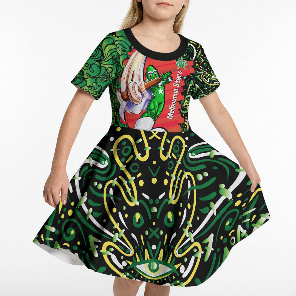 Personalized Melbourne Stars Cricket Kid Short Sleeve Dress Hippie Psychedelic Pattern Vibrant Mandala Art Style