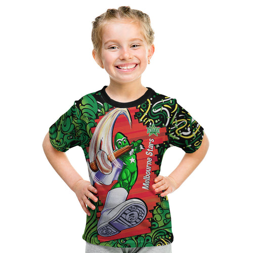 Personalized Melbourne Stars Cricket Kid T Shirt Hippie Psychedelic Pattern Vibrant Mandala Art Style