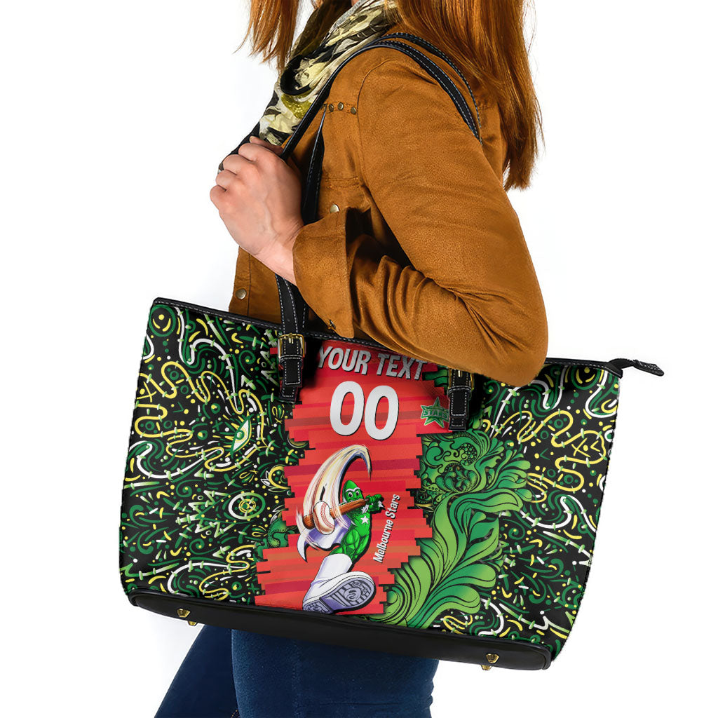 Personalized Melbourne Stars Cricket Leather Tote Bag Hippie Psychedelic Pattern Vibrant Mandala Art Style