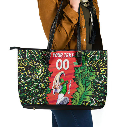 Personalized Melbourne Stars Cricket Leather Tote Bag Hippie Psychedelic Pattern Vibrant Mandala Art Style