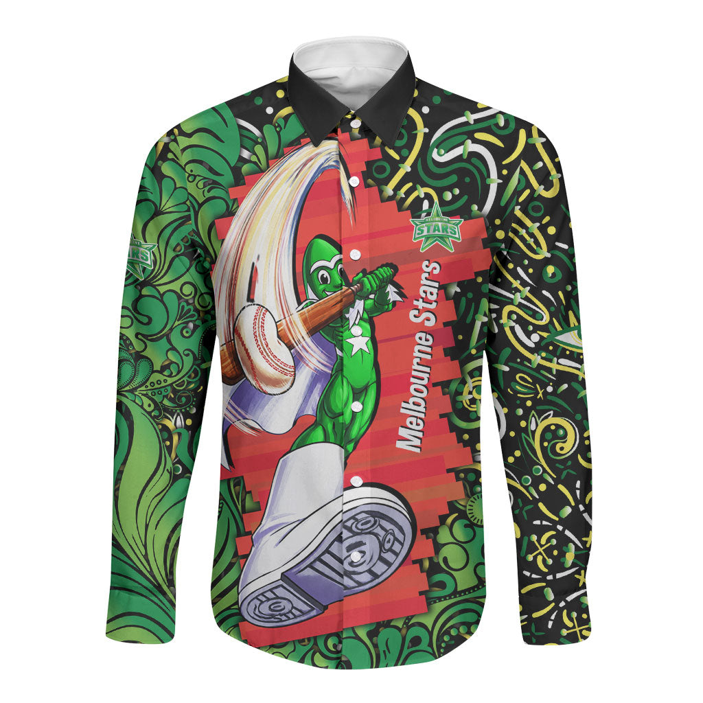 Personalized Melbourne Stars Cricket Long Sleeve Button Shirt Hippie Psychedelic Pattern Vibrant Mandala Art Style