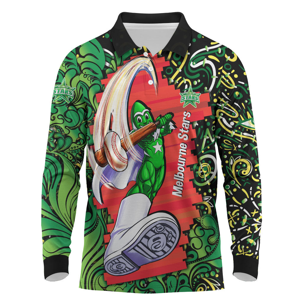 Personalized Melbourne Stars Cricket Long Sleeve Polo Shirt Hippie Psychedelic Pattern Vibrant Mandala Art Style