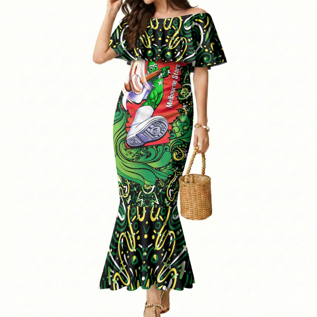 Personalized Melbourne Stars Cricket Mermaid Dress Hippie Psychedelic Pattern Vibrant Mandala Art Style