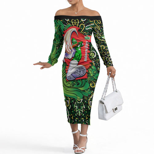 Personalized Melbourne Stars Cricket Off The Shoulder Long Sleeve Dress Hippie Psychedelic Pattern Vibrant Mandala Art Style