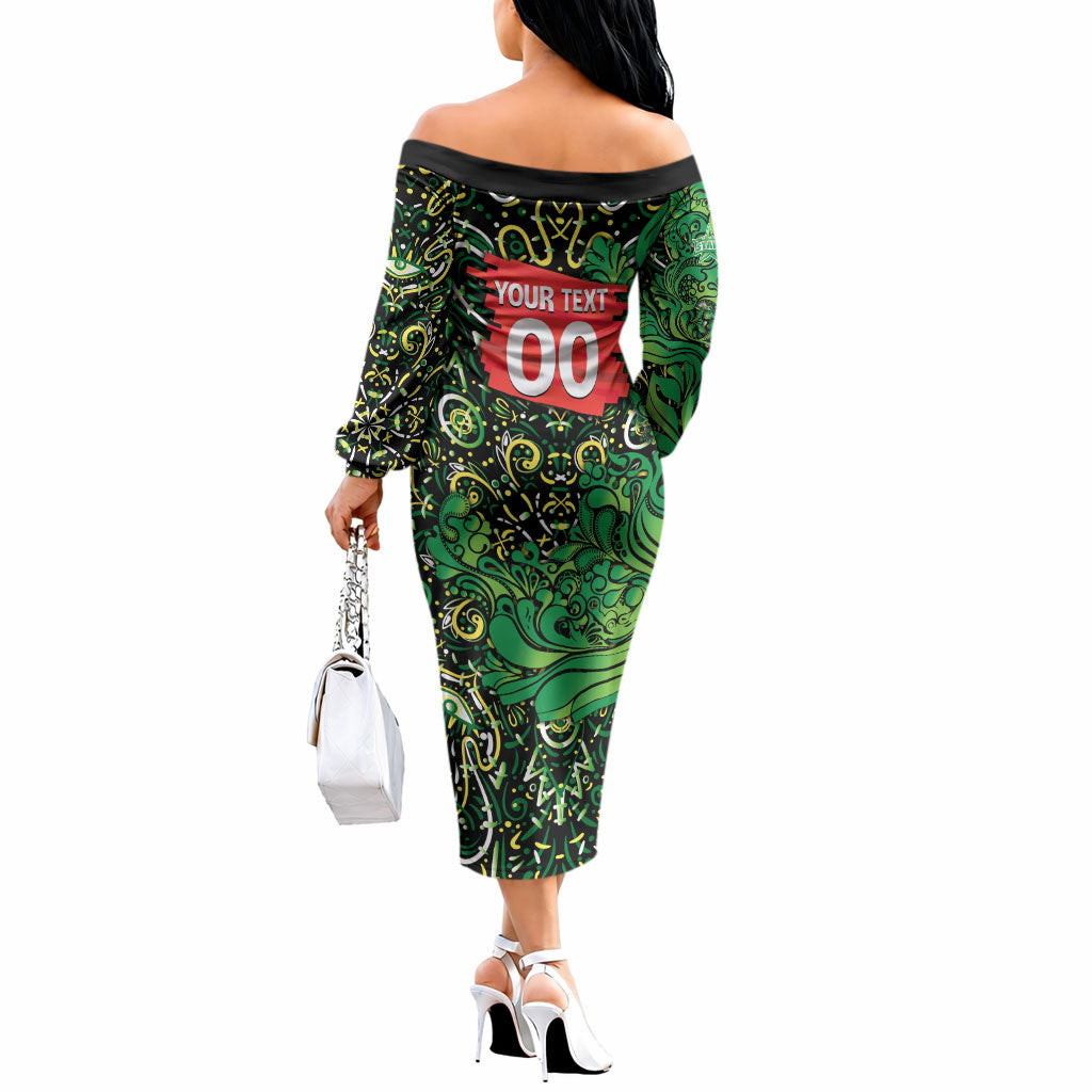 Personalized Melbourne Stars Cricket Off The Shoulder Long Sleeve Dress Hippie Psychedelic Pattern Vibrant Mandala Art Style