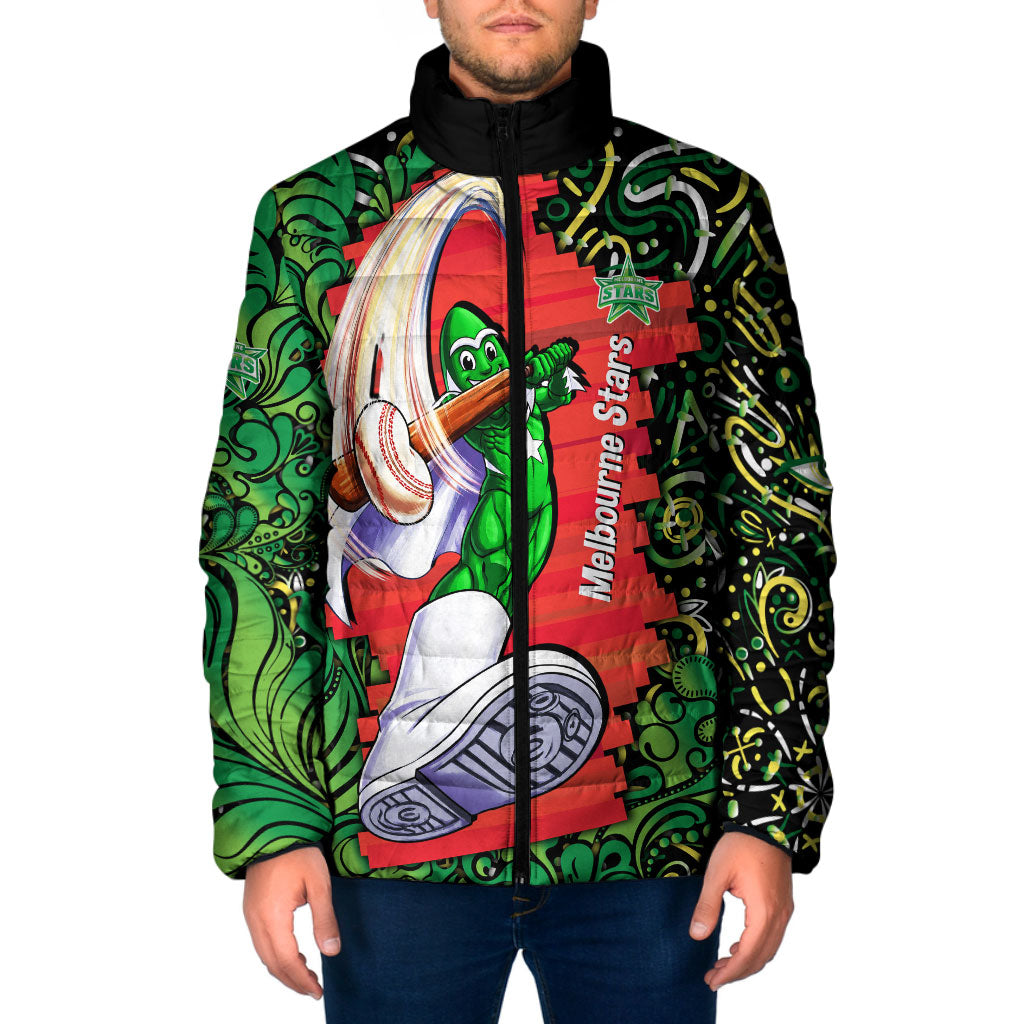 Personalized Melbourne Stars Cricket Padded Jacket Hippie Psychedelic Pattern Vibrant Mandala Art Style