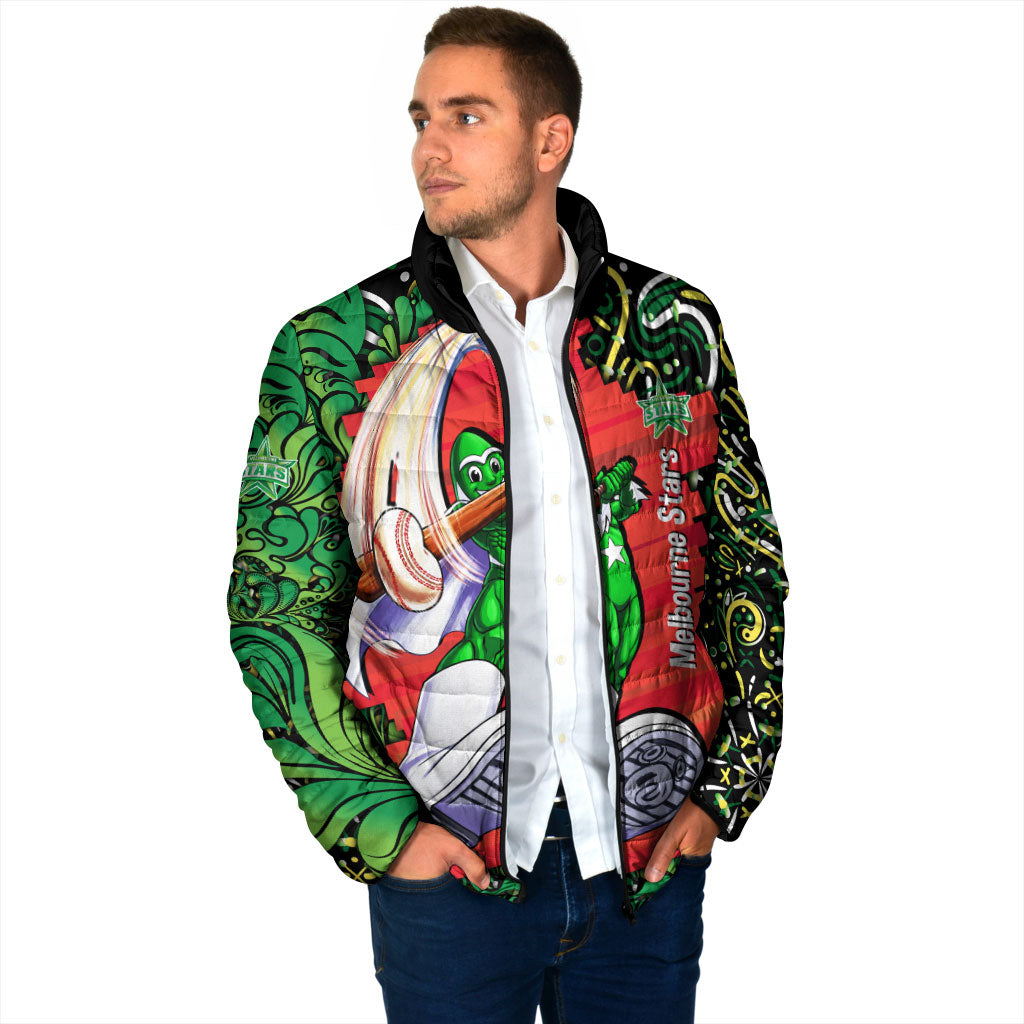 Personalized Melbourne Stars Cricket Padded Jacket Hippie Psychedelic Pattern Vibrant Mandala Art Style