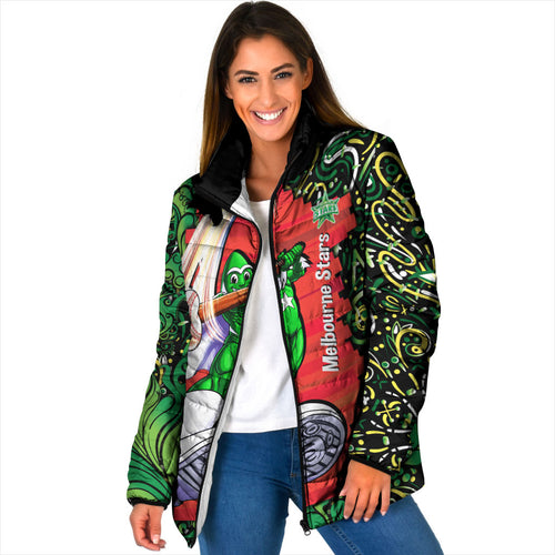 Personalized Melbourne Stars Cricket Padded Jacket Hippie Psychedelic Pattern Vibrant Mandala Art Style