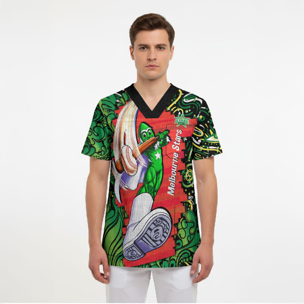 Personalized Melbourne Stars Cricket Scrub Top Hippie Psychedelic Pattern Vibrant Mandala Art Style