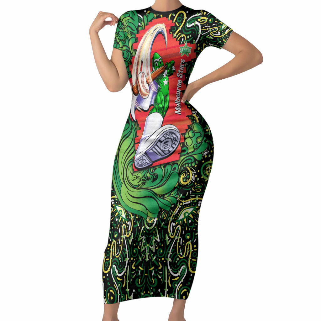 Personalized Melbourne Stars Cricket Short Sleeve Bodycon Dress Hippie Psychedelic Pattern Vibrant Mandala Art Style