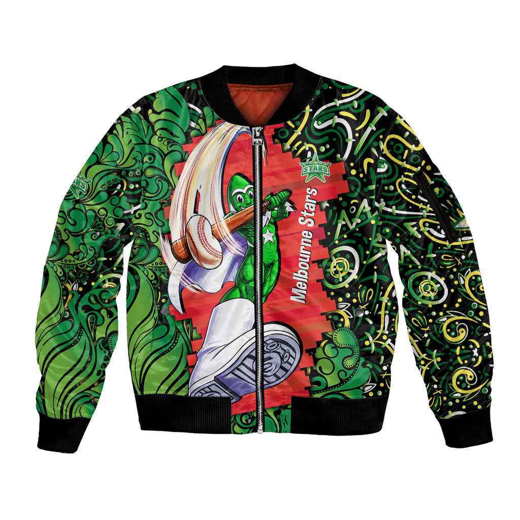 Personalized Melbourne Stars Cricket Sleeve Zip Bomber Jacket Hippie Psychedelic Pattern Vibrant Mandala Art Style